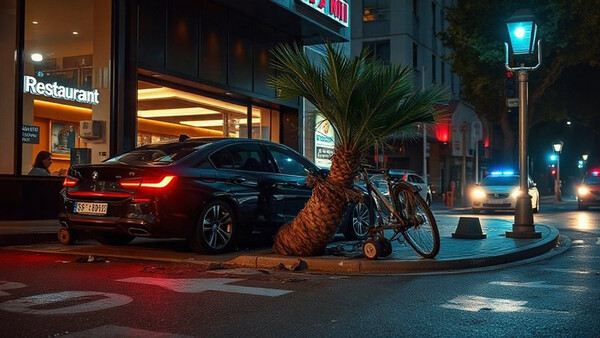 Нічний таран ресторану в Ужгороді: BMW зніс пальму та врізався у заклад — троє людей травмовані