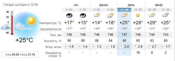 Прогноз погоди на 24 липня