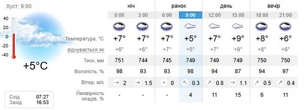 Прогноз погоди на 11 листопада